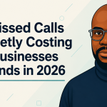 Professional CornellyHS blog hero image featuring a modern vector illustration portrait of CornellyHS on the right with a clean teal and cream gradient background. Large bold text on the left reads: “How Missed Calls Are Quietly Costing Local Businesses Thousands in 2026.” Minimalist modern business aesthetic with high readability and subtle geometric accents.