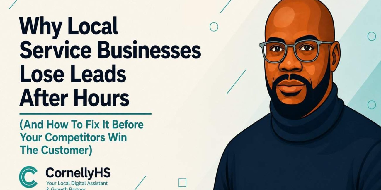 Professional CornellyHS blog hero image showing a business owner reviewing missed calls and after-hours customer inquiries, illustrating how local service businesses lose leads when they fail to respond quickly.